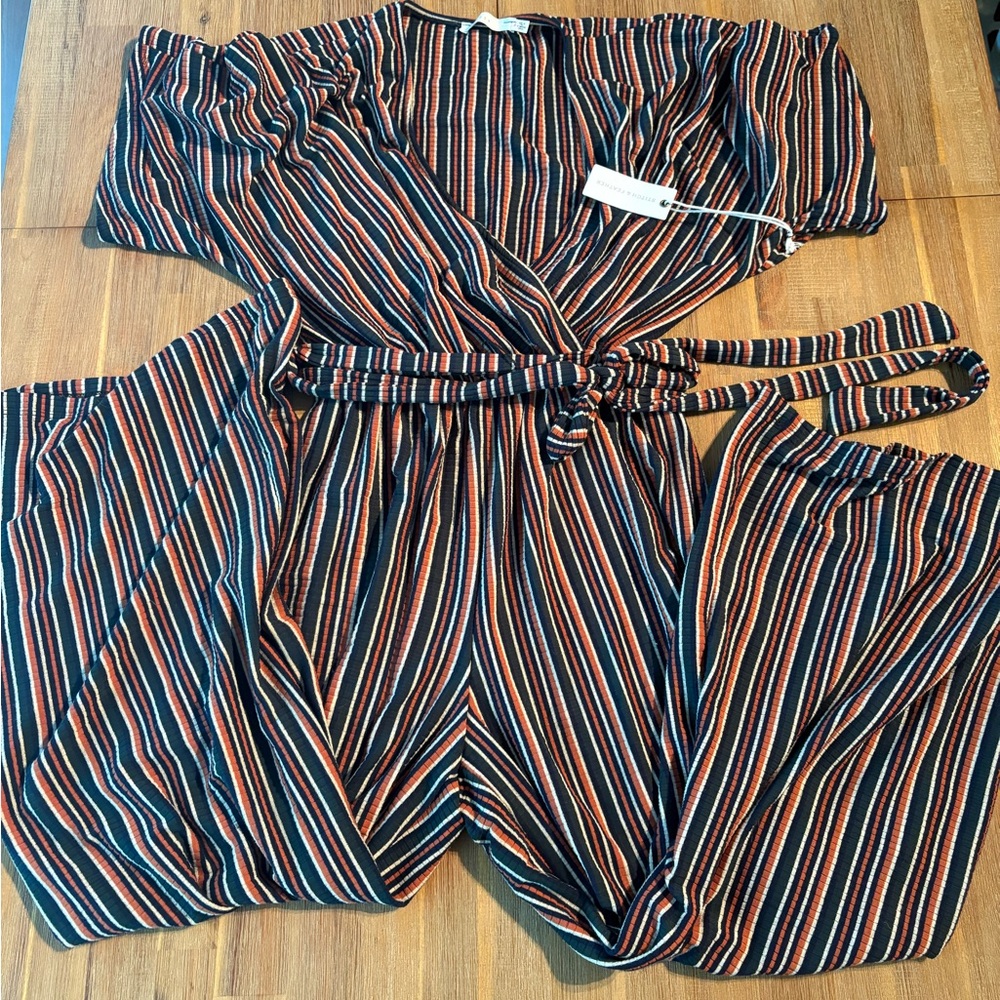 Stitch & Feather Striped Jumpsuit in Black and Orange size S New with Tag